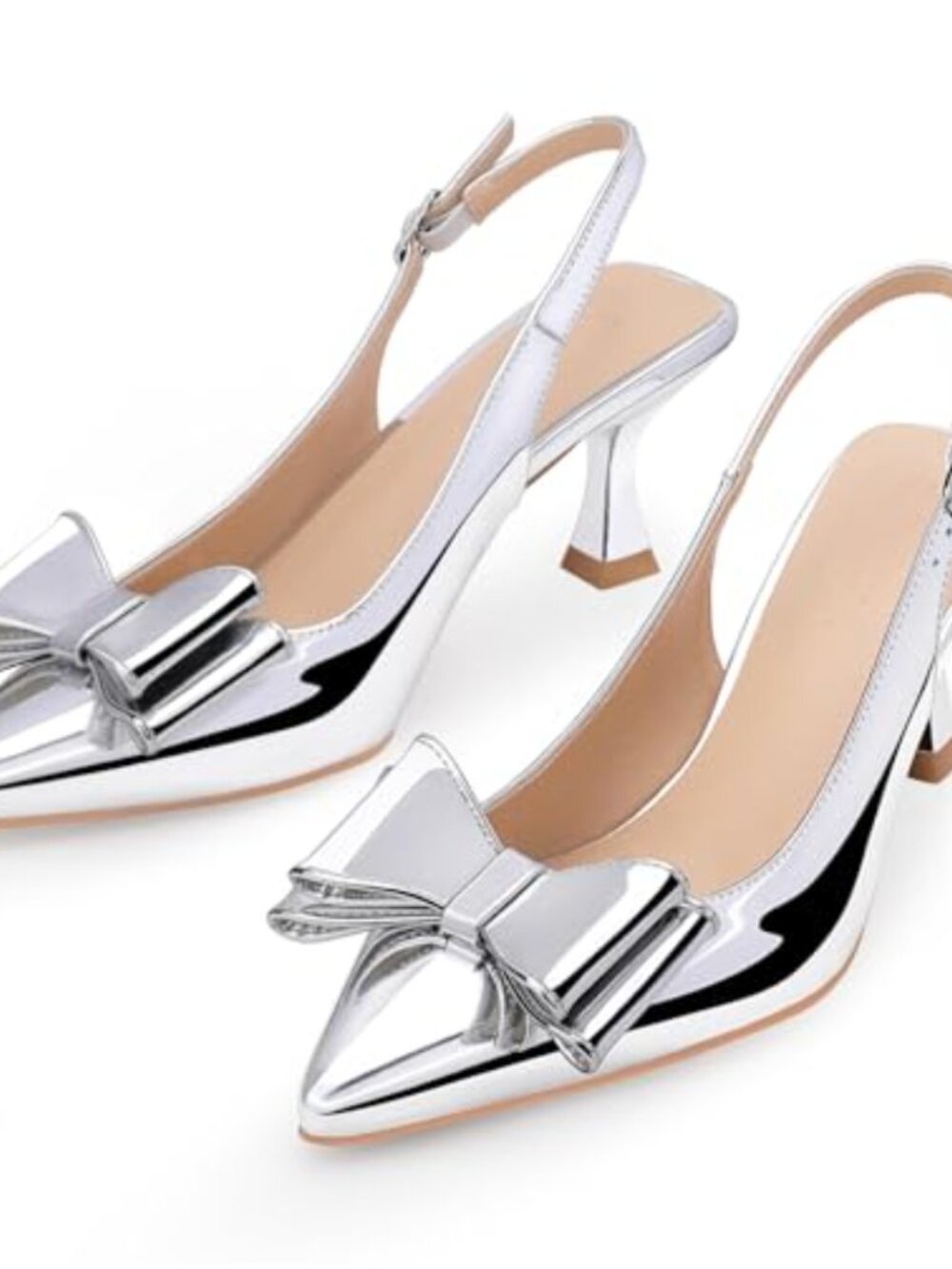 Patent Leather Kitten Heel Slingback Pumps Closed Toe Plaid Slip On